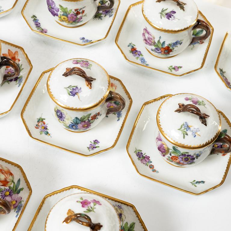 Royal Copenhagen, twelve cream cups with saucers, 'Saxon Flower', Denmark, 1923-34.