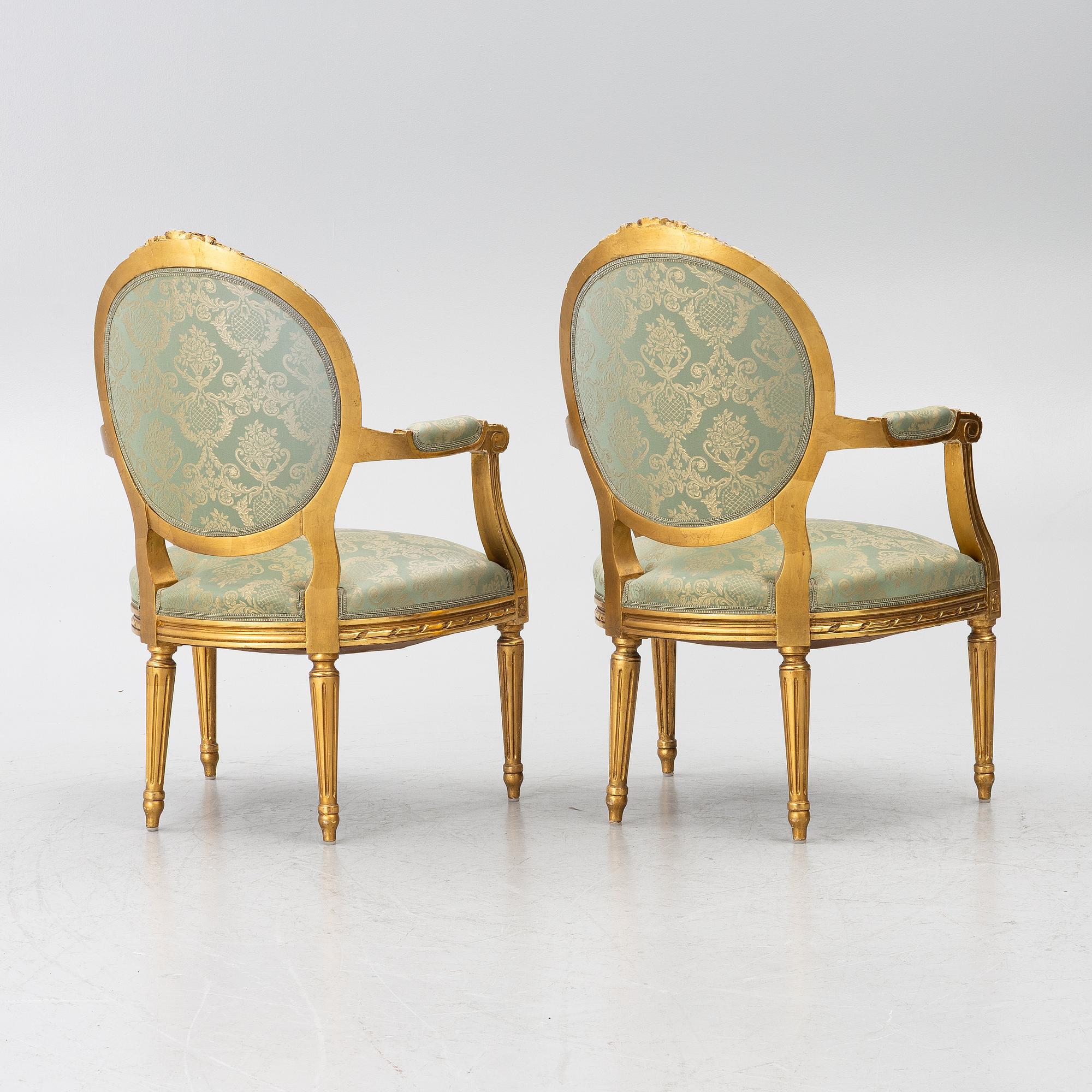 A pair of armchairs, Gustavian style, early 20th century.