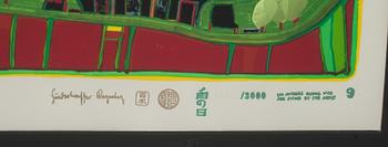 FRIEDENSREICH HUNDERTWASSER, färgserigrafi, numrerad 952/3000.