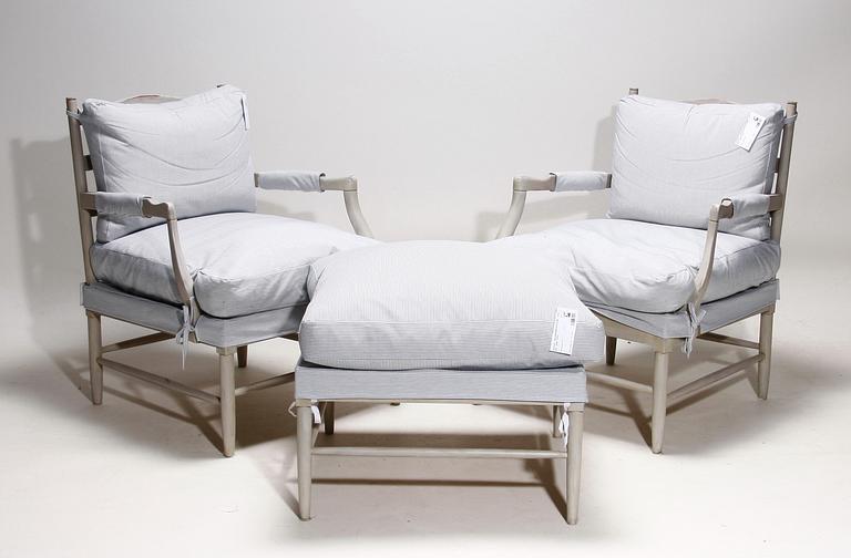 FÅTÖLJER, ett par, samt PALL, sk gripsholmsmodell, 1900-tal.