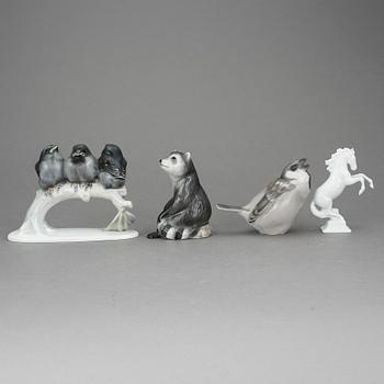 FIGURINER 4 st, porslin. Royal Copenhagen, Bing & Gröndahl, Rosenthal, 1900-tal.