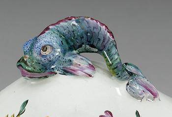 A Swedish faience tureen and cover, Marieberg, period of Ehrenreich, dated 5/6 1766 and 7/7.