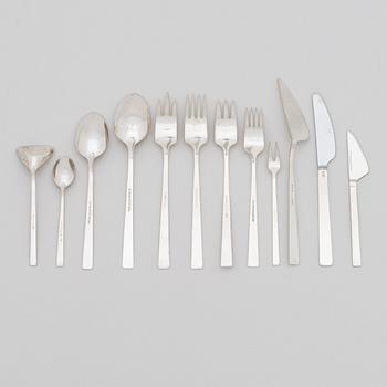 Bertel Gardberg, a 110-piece set of "Birgitta" silver cutlery, marked BG, Hopeatehdas oy, Helsinki 1956-65.