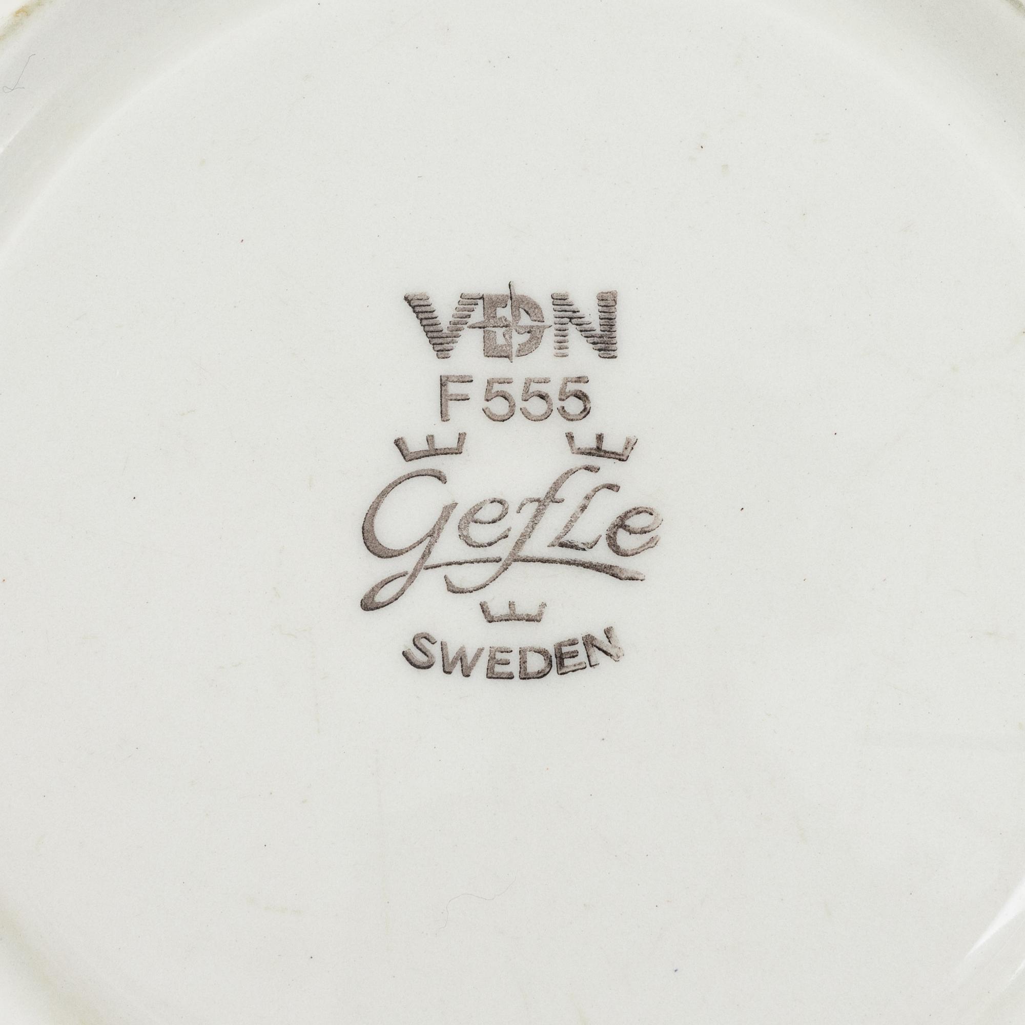 Stig Lindberg, 6 st kaffekoppar med 1 fat, benporslin, "Tahiti", Gustavsberg, 1970-tal.
