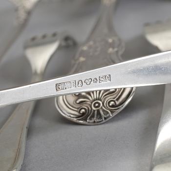 PARTI SILVER, 11 delar, svenska samt danska stämplar, 1900-tal. Vikt ca 400 g.