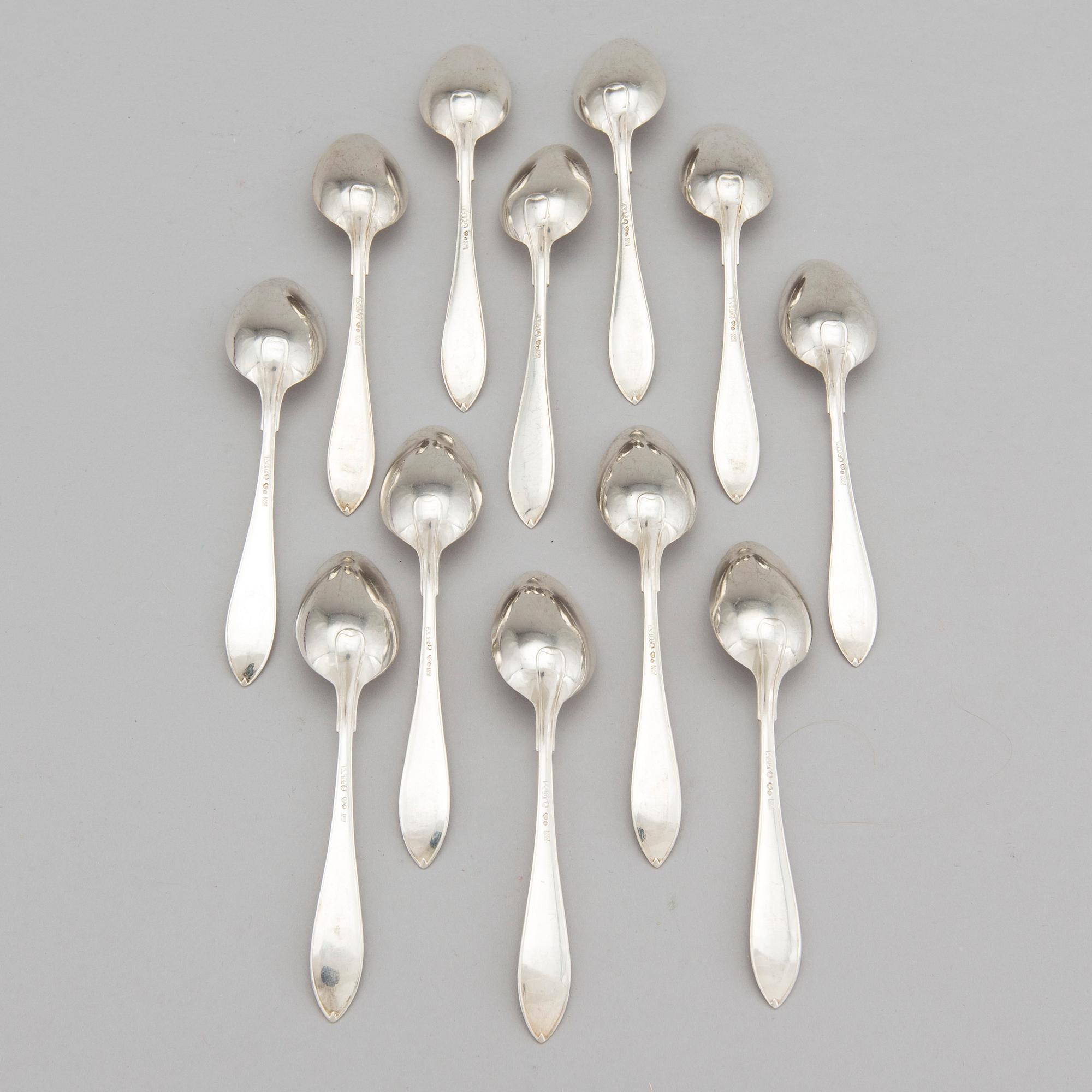 A set of twelve AG Dufva silver coffee spoons, made in Stockholm 1923.