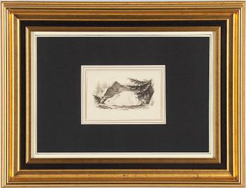 WILHELM VON WRIGHT, tusch på papper, signerad Wilh.v Wright f. 1853.