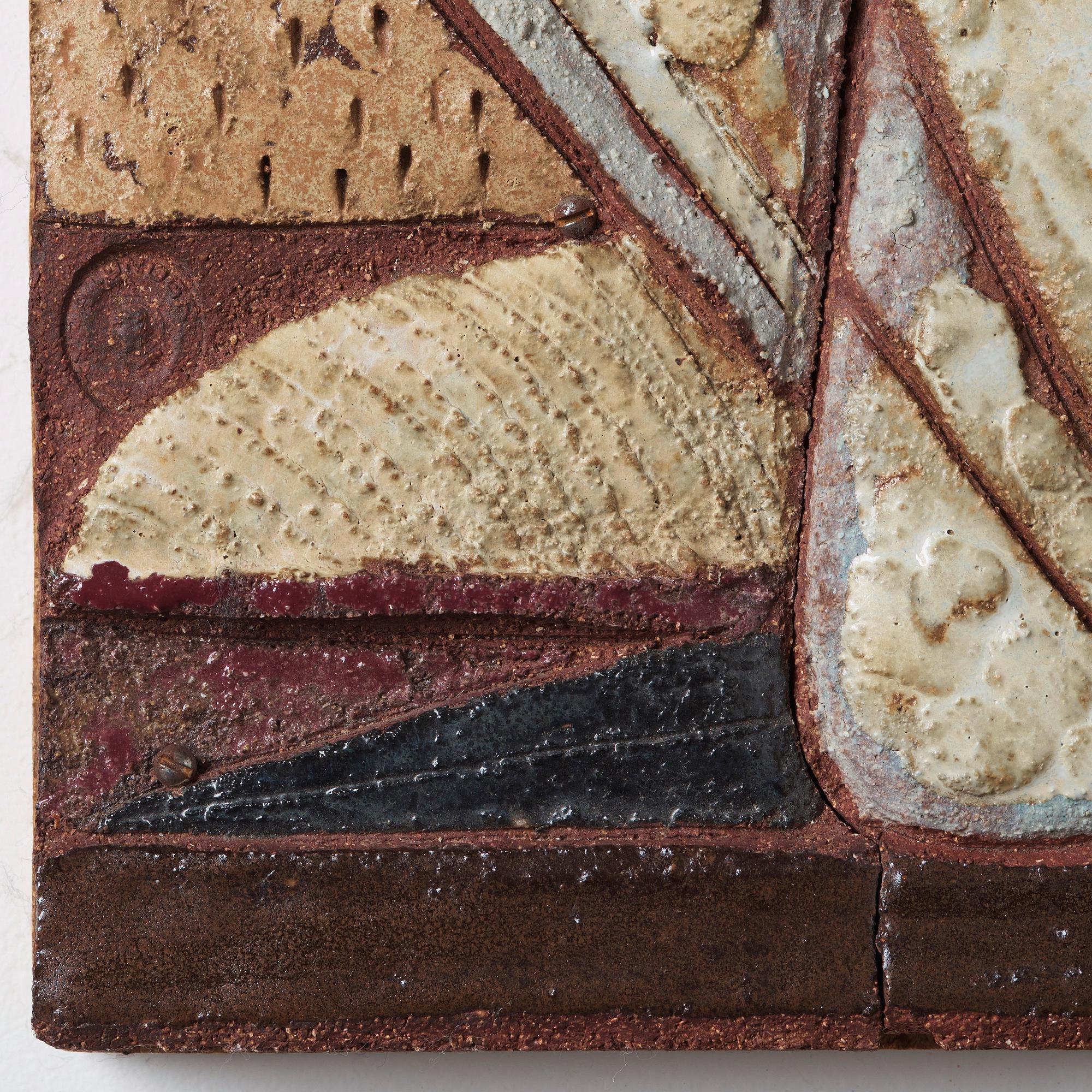 Tyra Lundgren, a stoneware relief 'Peacock dove', Sweden 1950-60's.