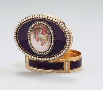A Swiss late 18th century gold and enamel snuff-box.