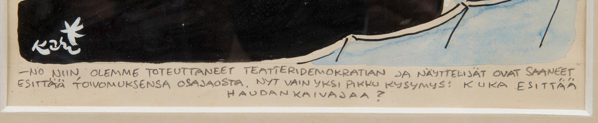 KARI SUOMALAINEN, pilapiirros, sekatekniikka, signeerattu.