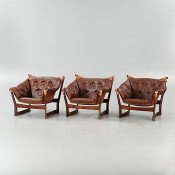 Three "Trega" lounge chairs, designed by Tormod Alnæs for Sørliemøbler, second half of the 20th century.