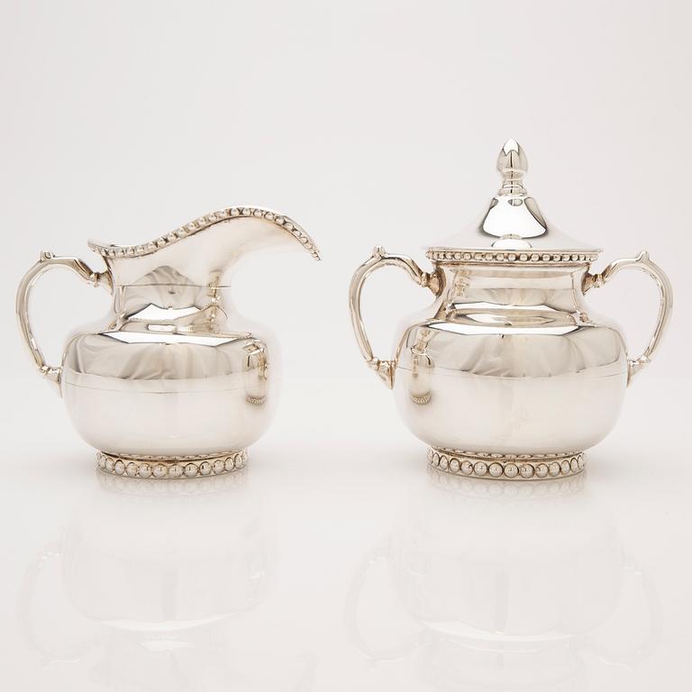 Creamer and sugar bowl with lid, sterling silver, Mexico.