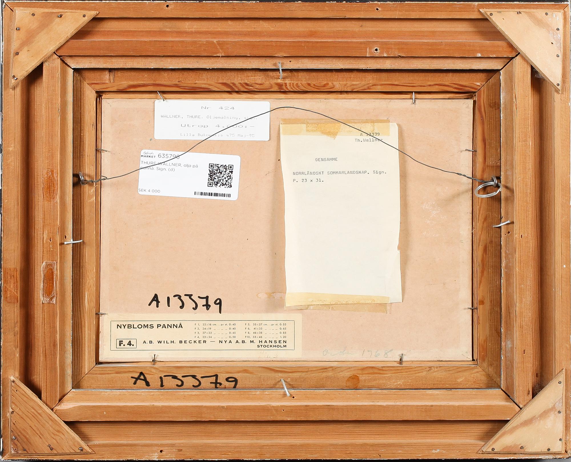 THURE WALLNER, olja på pannå, signerad.