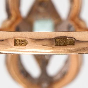 A 14K gold ring with an beryl and diamonds ca. 0.55 ct in total. Soviet union.