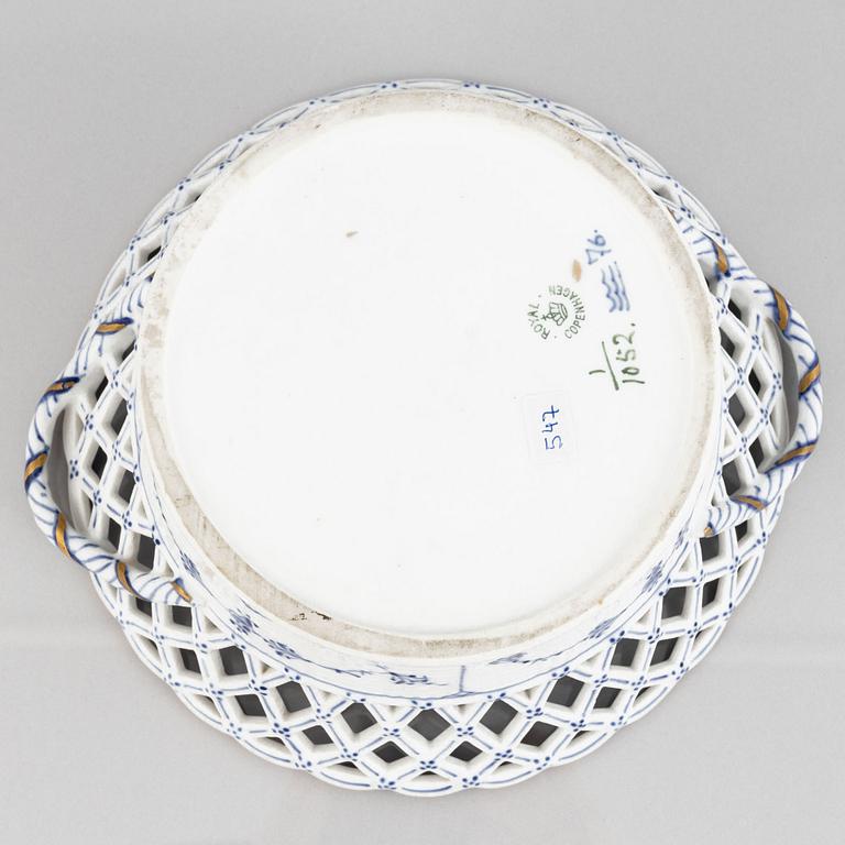 A 'Blue Fluted Full Lace' porcelain Fruit Bowl and Stand, Royal Copenhagen, model number 1052 and 1099, 1893-23.