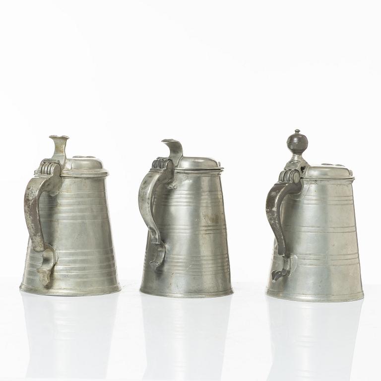 A set of three pewter tankars, Nyköping, Sweden, later part 18th century.