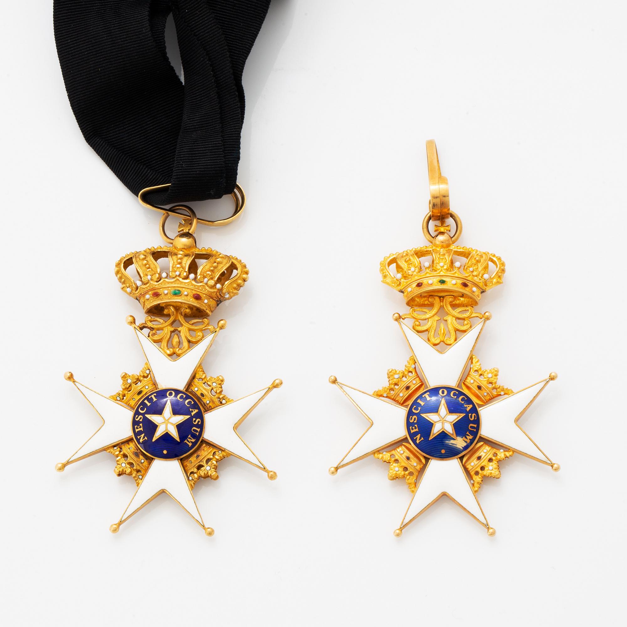 Order of the North Star, two commander's crosses. Gilt silver and enamel.