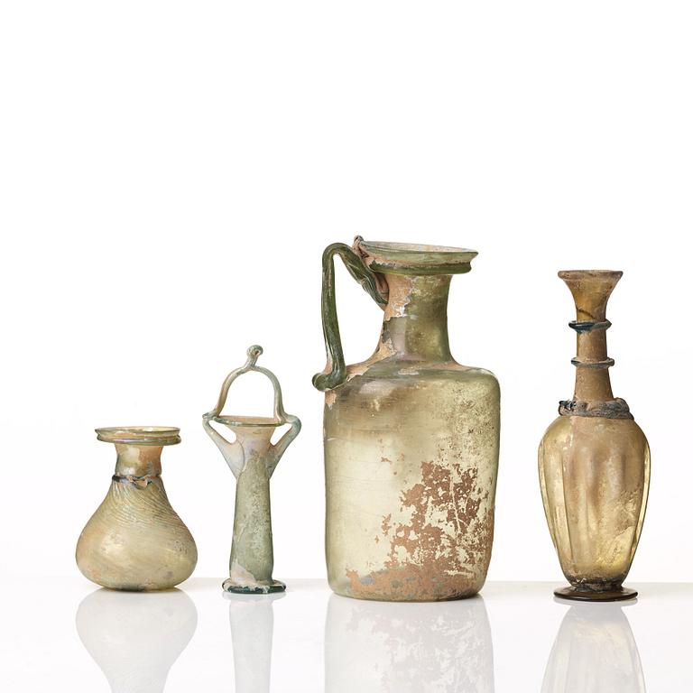 A group of roman glass ware, presumably 3rd-10th Century A.D.