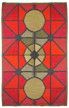 932. RUG. Rölakan (flat weave). Signed S. Sweden around 1950-60s.