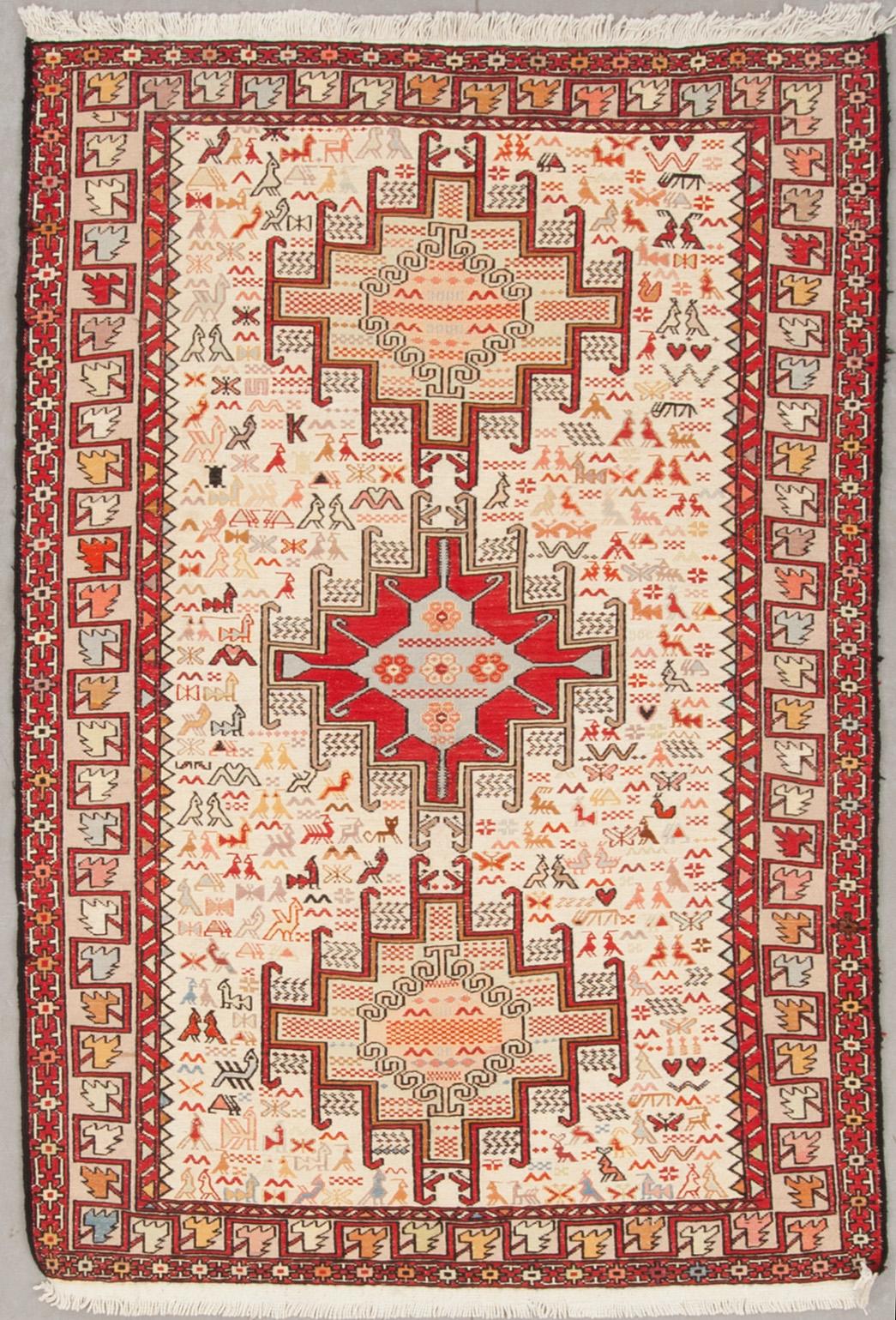 MATTA, slätvävd Sumakh, silke på bomull. 1900-talets slut. Ca 141 x 97 cm.
