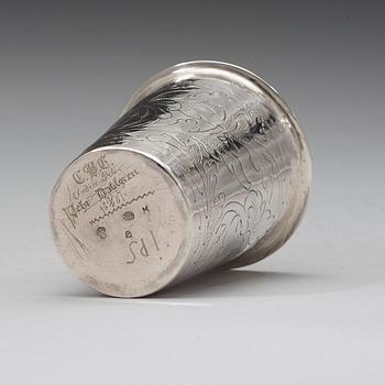 A Swedish 18th century parcel-gilt beaker, marks of Hans Jacob Schmit, Karlskrona 1712-1714 , contol mark Jöran Albin.