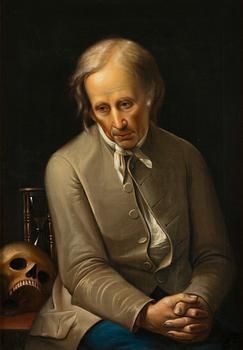 Unknown artist, an elderly man with a skull and an hourglass, 1800/1900s, after C.-F. Hutin.