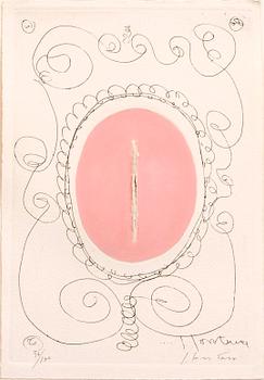 Lucio Fontana, color etching with relief and perforation signed and numbered 36/100.