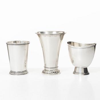 Bägare, 3 st, silver, Stockholm 1920-50-tal.