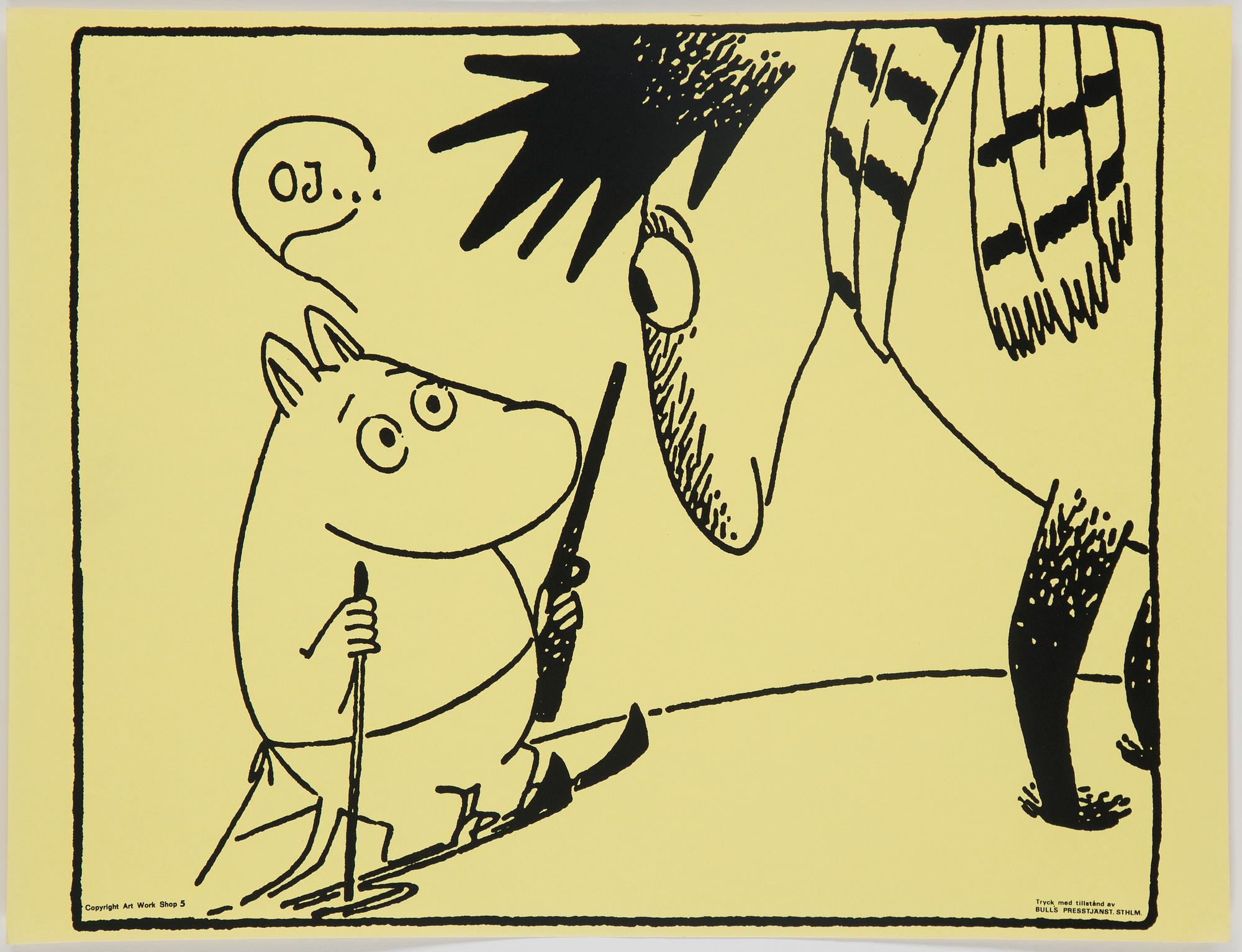 TOVE JANSSON, six Moomin posters from Bull's Presstjänst, Art Work Shop, 1960's.