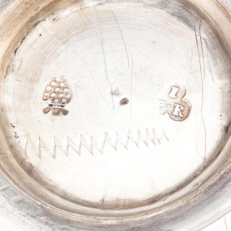 Johann Philipp Rieblinger, saltkar med lock, ett par, delvis förgyllt silver, Augsburg 1700-1705. Barock.