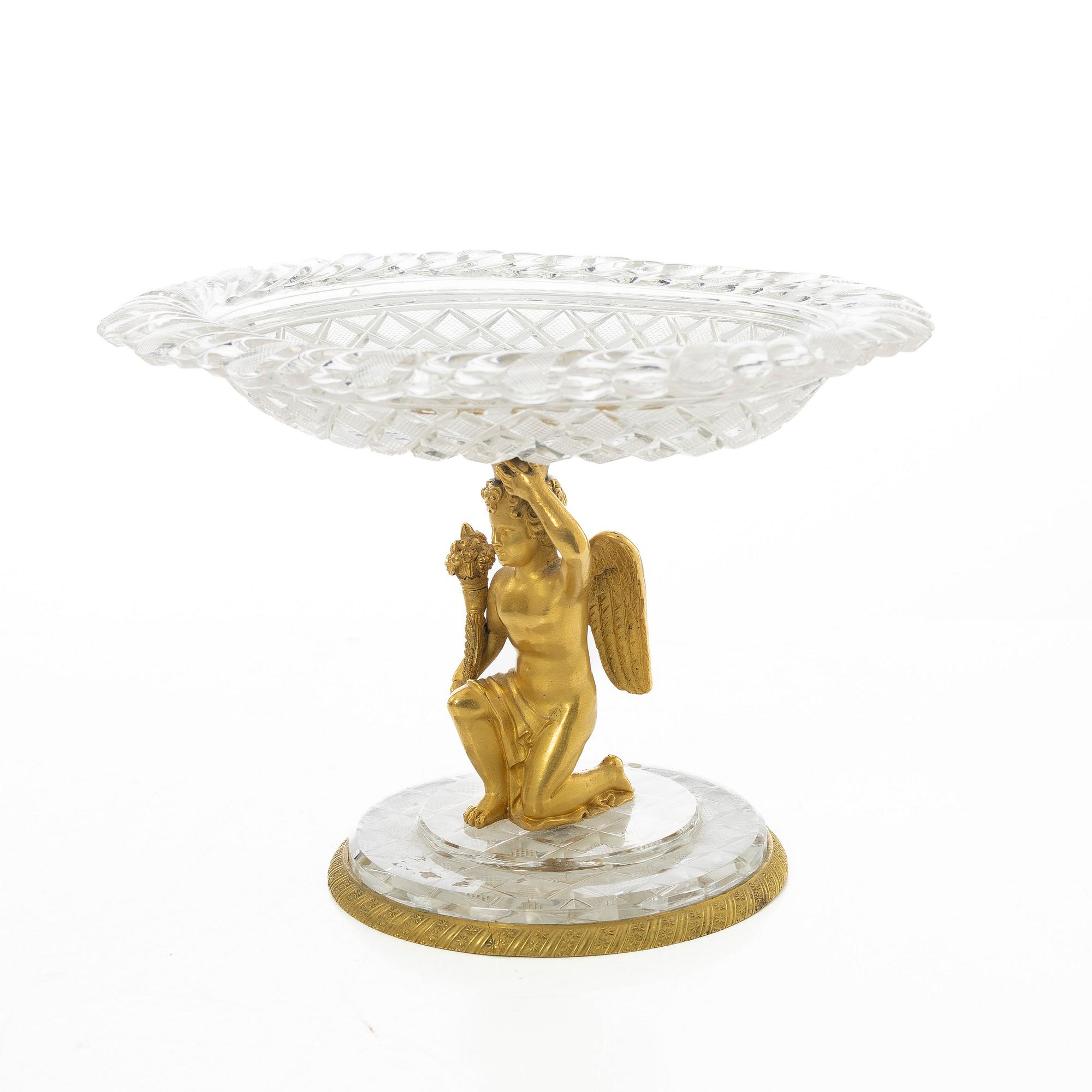A Fernch Empire cut glass and gilt bronze tazza, first part 19th century.