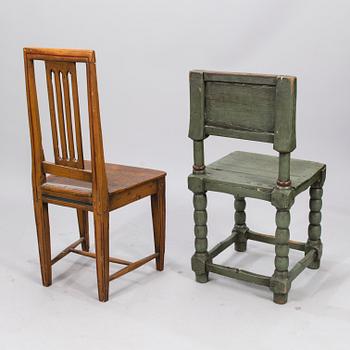 Two 18th Century rustic chairs.