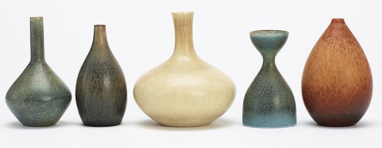 A set of five Carl-Harry Stålhane stoneware vases, Rörstrand.