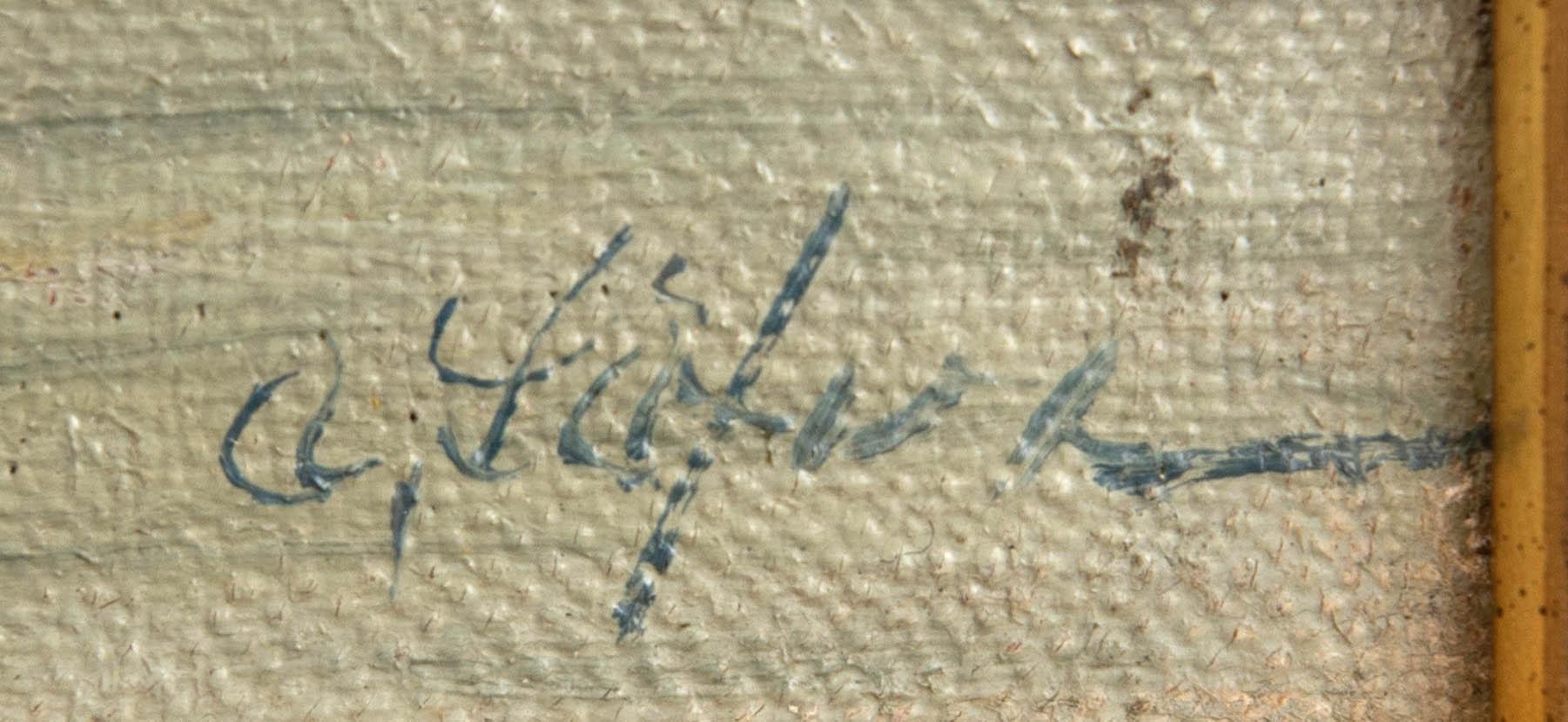 Okänd konstnär 1800/1900-tal,  Solnedgång över hamn.