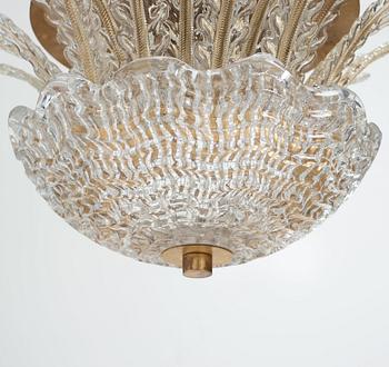 Orrefors, a Swedish Modern glass and brass chandelier, 1930-40's.