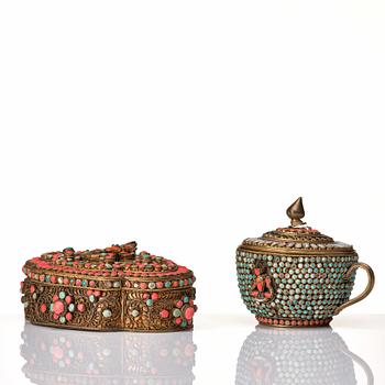 A box with cover and a cup with cover, Nepal, 19/20th Century.