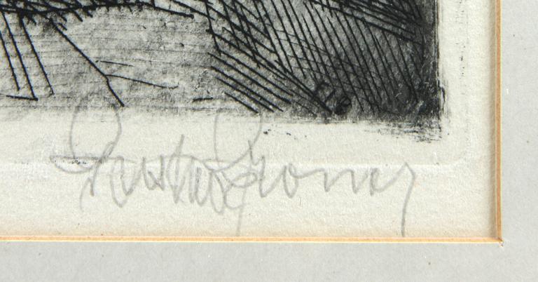 PARTI GRAFIK, 4 delar, F Lindström, 2 st, Artur Bengtsson samt Gustav Kronér, sign.