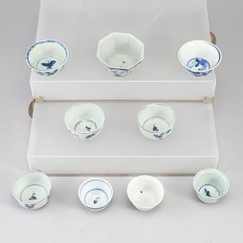 Nine blue and white cups, Ming and early Qing dynasty.