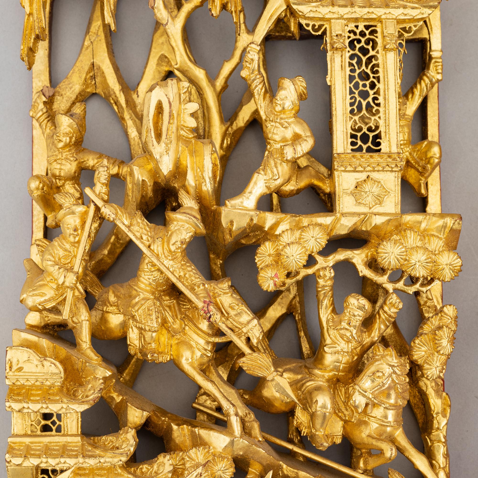 Two wooden reliefs, Late Qing dynasty and 20th century.