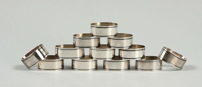 SERVIETTRINGAR, silver, 12 st.  CG Hallberg och GAB, Stockholm 1965.