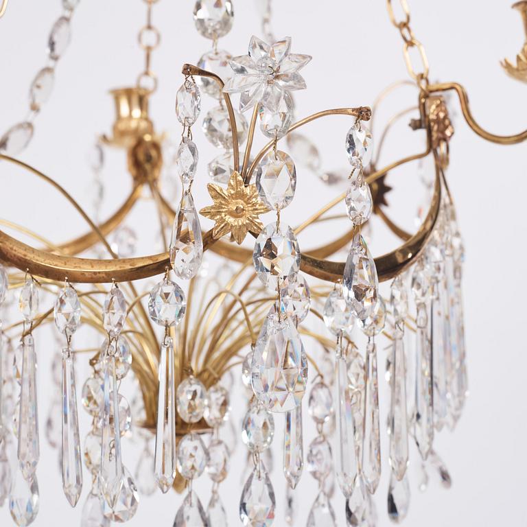 A late Gustavian three-light chandelier, late 18th century.