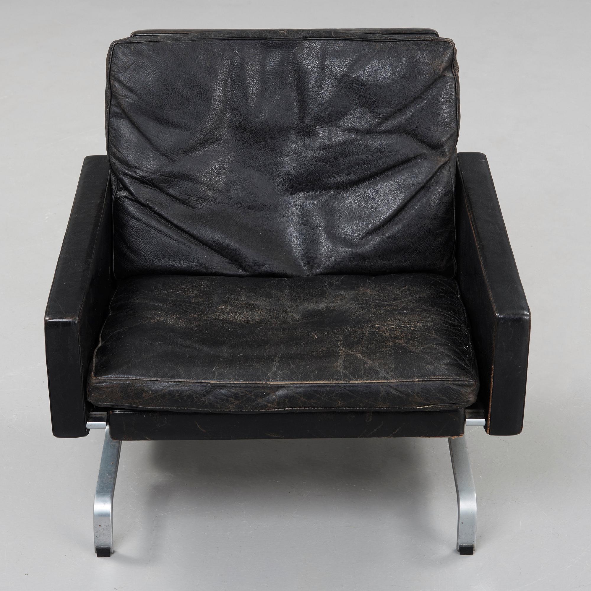 Poul Kjaerholm, a 'PK-31' black leather and steel armchair, E Kold Christensen, Denmark 1960's.