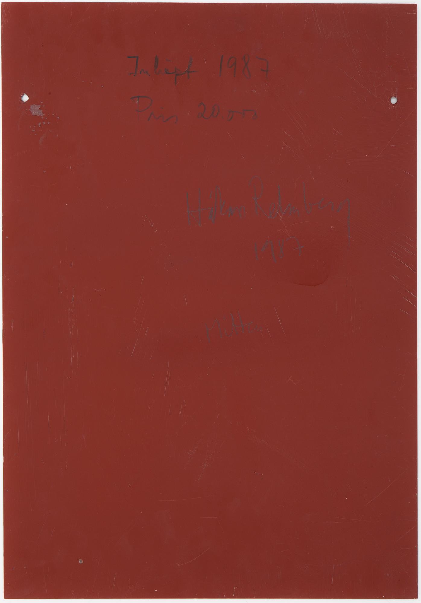 HÅKAN REHNBERG, triptyche, mixed media on sheet metal, signed and dated 1987 on verso.