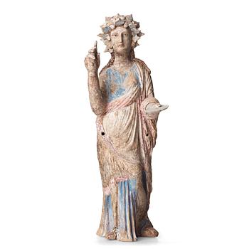 124. A Greek pottery sculpture of an elegant lady, Hellenistic, probably circa 300 B.C.