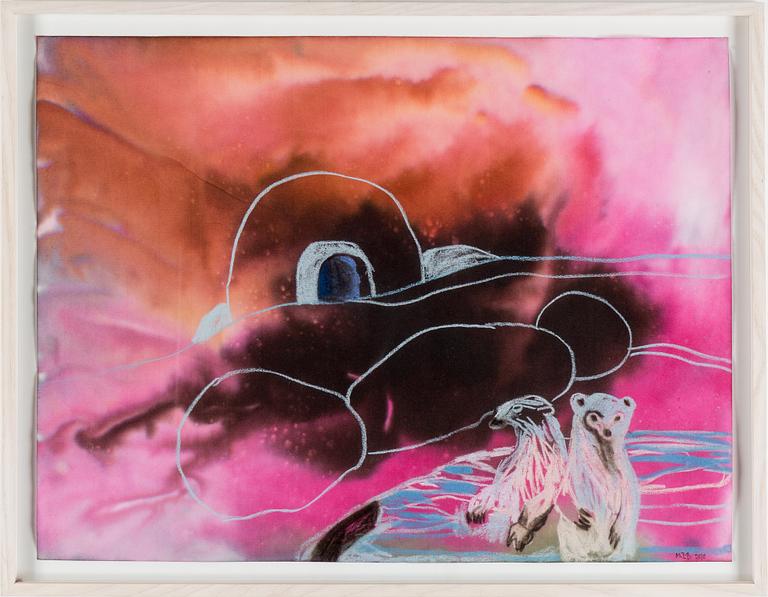 META ISÆUS-BERLIN, pastel and textile dye on paper. Signed M.I-B and dated 2010.