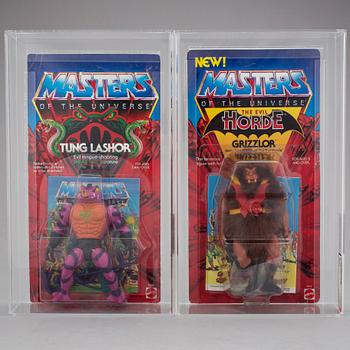 MASTERS OF THE UNIVERSE, Grizzlor series 4 AFA75 EXC+/NM samt Tung Lashor series 5 AFA75 EX+/NM, Mattel 1985-86.