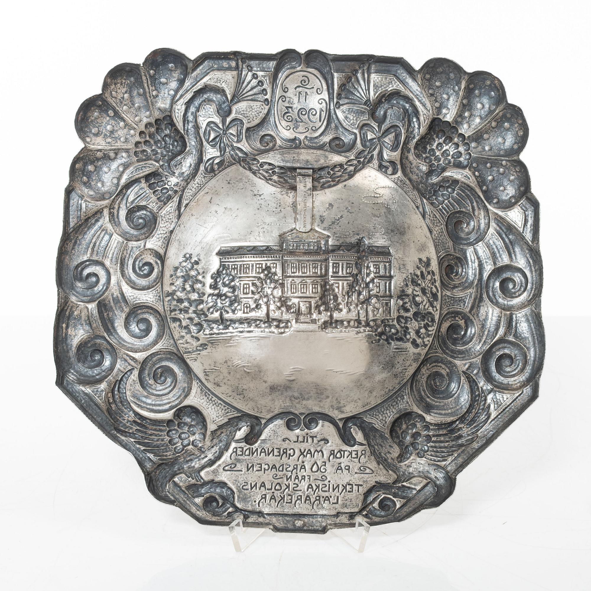 Astri Ekengren Ekman, a silver wall plaque, GA Hultgren, Eskilstuna, 1923.