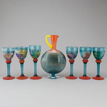 KJELL ENGMAN, vinglas 6 st samt 1 karaff, glas Kosta Boda.
