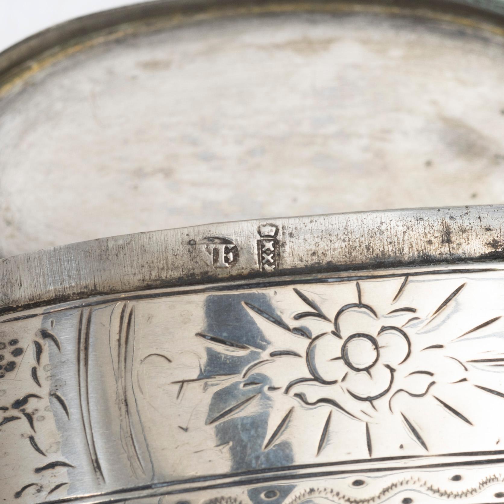 Five silver boxes, 19th century.