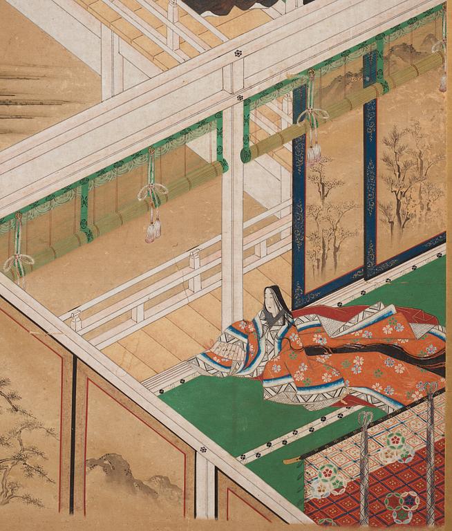 A Japanese six fold screen, Edo period (1603-1868).